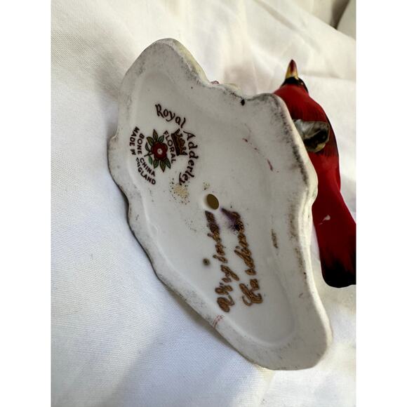 Cardinal Perched On Tree Trunk Royal Adderly Bone China 3.5" Staffordshire. - Picture 14 of 14